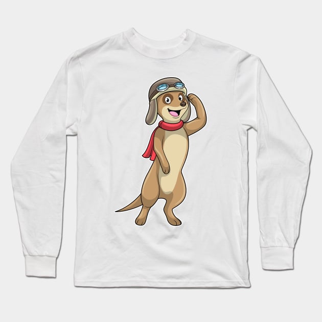 Meerkat as Pilot with Pilot hat Long Sleeve T-Shirt by Markus Schnabel